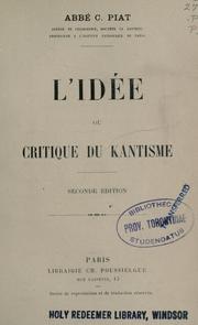 Cover of: L' idée: ou, Critique du kantisme