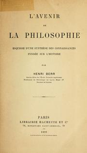 Cover of: avenir de la philosophie: esquisse d'une synthèse des connaissances fond'ee sur l'histoire