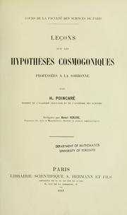Cover of: Leçons sur les hypothèses cosmogoniques: professées à la Sorbonne