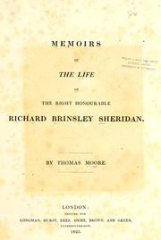 Cover of: Memoirs of the life of the Right Honorable Richard Brinsley Sheridan | Thomas Moore