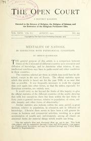 Cover of: Mentality of nations in connection with patho-social conditions.