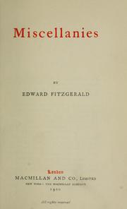 Cover of: Miscellanies. by Edward FitzGerald