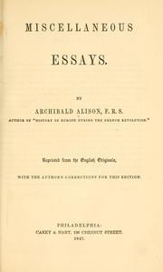Cover of: Miscellaneous essays.