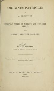 Origines patriciae by Robert Thomas Hampson