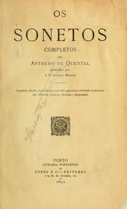 Cover of: Os sonetos completos: Publicados por J.P. Oliveira Martins.  2. ed., augm. com um appendice contendo traducçoes em allemao, francez, italiano e hespanhol