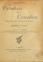 Cover of: Paradoxe sur le comédien.: Ed. critique avec introd., notes, facimilé