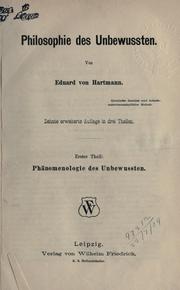 Cover of: Philosophie des Unbewussten.