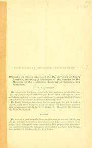 Cover of: Remarks on the Crustacea of the Pacific Coast of North America: including a catalogue of the species in the Museum of the California Academy of Sciences, San Francisco