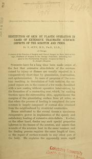 Cover of: Restitution of skin by plastic operation in cases of extensive traumatic surface-defects of the scrotum and penis.