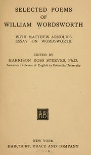 Cover of: Selected poems of William Wordsworth: with Matthew Arnold's essay on Wordsworth