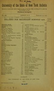 Cover of: Syllabus for secondary schools, 1910 ...