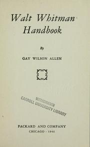 Cover of: Walt Whitman handbook
