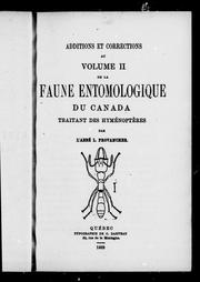Cover of: Additions et corrections au Volume II de la Faune entomologique du Canada, traitant des hyménoptères
