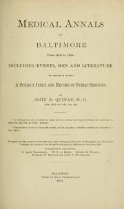 Cover of: Medical annals of Baltimore from 1608 to 1880 by John R. Quinan