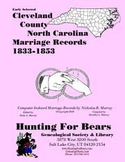 Early Cleveland County North Carolina Marriage Records 1833-1853 by Nicholas Russell Murray