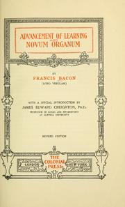 Cover of: Advancement of learning and Novum organum by Francis Bacon