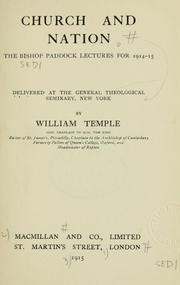 Cover of: Church and nation by William Temple
