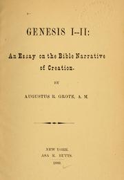 Cover of: Genesis I-II: an essay on the Bible narrative of creation