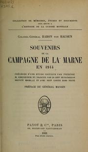 Cover of: Souvenirs de la campagne de la Marne en 1914 by Hausen, Max Freiherr von