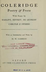 Cover of: Coleridge poetry and prose: with essays by Hazlitt, Jeffrey, De Quincey, Carlyle and others