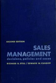 Cover of: Sales management by Richard Ralph Still