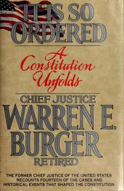 Cover of: It is so ordered by Burger, Warren E.