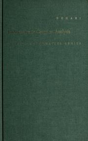 Cover of: Introduction to complex analysis by Zeev Nehari