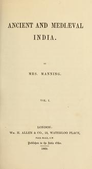 Cover of: Ancient and mediaeval India by Manning Mrs.