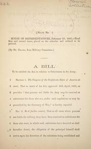 Cover of: A bill to be entitled An act in relation to substitutes in the  Army.