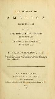 Cover of: The history of America: books IX. and X. containing the history of Virginia to the year 1688; and of New England to the year 1652.