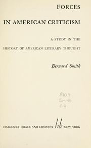 Cover of: Forces in American criticism by Smith, Bernard