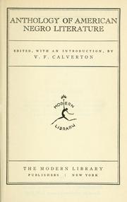 Cover of: Anthology of American Negro literature