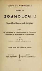 Cover of: Cosmologie: ou, Étude philosophique du monde inorganique