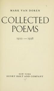 Cover of: Collected poems, 1922-1938. by Mark Van Doren