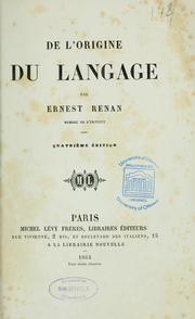 Cover of: De l'origine du langage