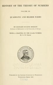 Cover of: History of the theory of numbers ... by Leonard E. Dickson