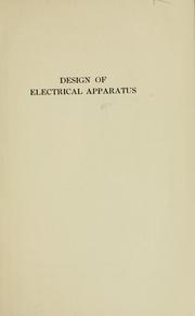 Cover of: Design of electrical apparatus: cAcinlYrITMNjezPXT