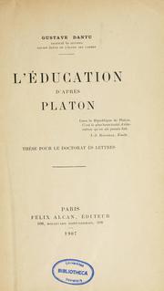 Cover of: L'éducation d'aprés Platon
