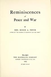 Cover of: Reminiscences of peace and war by Sara Agnes Rice Pryor