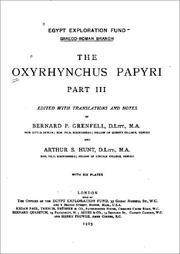 Cover of: The Oxyrhynchus Papyri: with six plates