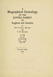 Cover of: A biographical genealogy of the Lovell family in England and America