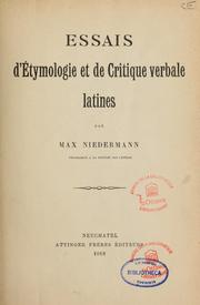 Cover of: Essais d'étymologie et de critique verbale latines