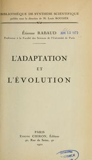 Cover of: L'Adaptation et l'évolution