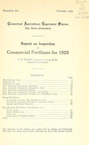 Cover of: Report on inspection of commercial fertilizers for 1925