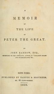 Cover of: A memoir of the life of Peter the Great