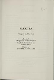 Cover of: Elektra: tragedy in one act