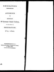 Cover of: Appendix to report of Lieutenant Colonel Cockburn, on the subject of emigration: (No 109.  10 March)