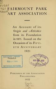 Cover of: Fairmount Park Art Association: an account of its origin and activities from its foundation in 1871.