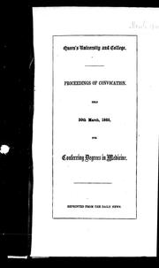 Cover of: Proceedings of convocation: held 30th March, 1865, for conferring degrees in medicine