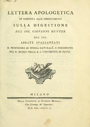Cover of: Lettera apologetica in riposta alle osservazioni sulla digestione del Sig. Giovanni Hunter